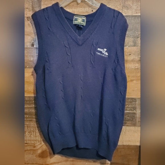 VTG Pebble Beach Navy Cable Knit SweaterVest Preppy V-Neck Golf Grandpacore Sz M - Picture 9 of 9